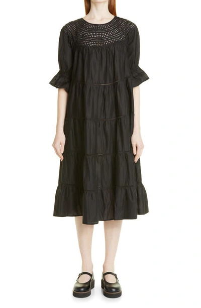 Merlette Paradi Tiered Eyelet Pima Cotton Lawn Dress In Black