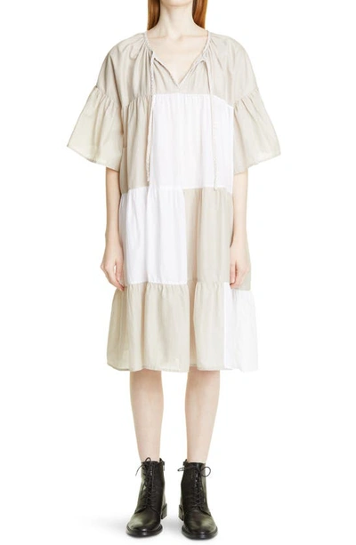 Merlette Nes Tiered Patchwork Voile Dress In White Dove