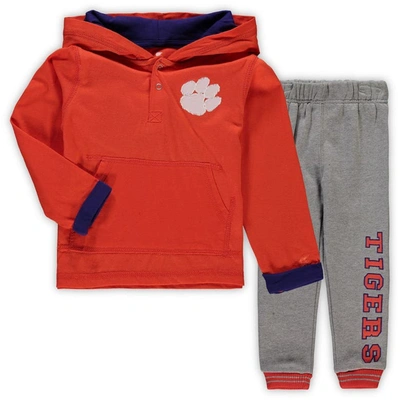 Colosseum Kids' Toddler  Orange/heathered Gray Clemson Tigers Poppies Hoodie And Sweatpants Set
