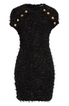 Balmain Button-embellished Metallic Bouclé-tweed Mini Dress In Ead Noir/ Or