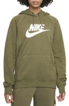 Nike Sportswear Essential Women's Fleece Pullover Hoodie In Medium Olive,white