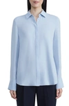 Lafayette 148 Scottie Concealed Placket Blouse In Blue Mist