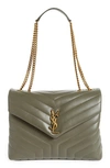 Saint Laurent Medium Loulou Matelassé Leather Shoulder Bag In Grey Khaki