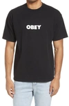 Obey Cotton Graphic Logo Tee In Pigment Faded Black