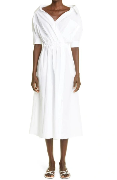 Altuzarra Lydia Gathered Cotton-blend Poplin Midi Shirt Dress In Optic White