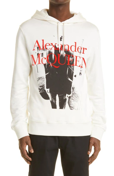 Alexander Mcqueen White Cotton Hoodie With Atelier Print