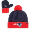 47 INFANT '47 NAVY/RED NEW ENGLAND PATRIOTS BAM BAM CUFFED KNIT HAT WITH POM AND MITTENS SET