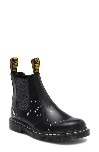 Dr. Martens Neighborhood 2976 Paint-splattered Leather Chelsea Boots In Black