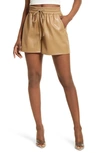 Good American Better Than Faux Leather Drawstring Shorts In Warm Caramel003