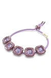 Swarovski Dulcis Purple Cushion Cut Crystal Cord Slider Bracelet In Violet