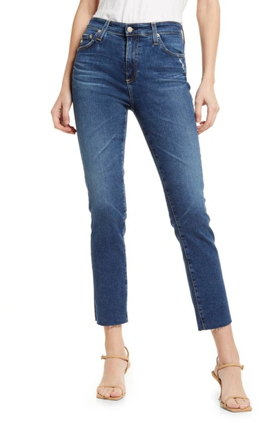 Ag Mari Raw Hem High Waist Crop Straight Leg Jeans In 12 Years Blue Dusk