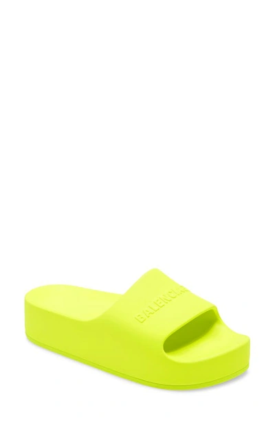 Balenciaga Logo Chunky Slide Pool Sandals In Acid Lime