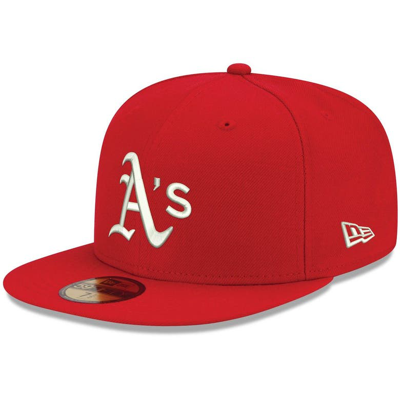 New Era Men's  Red Oakland Athletics Logo White 59fifty Fitted Hat