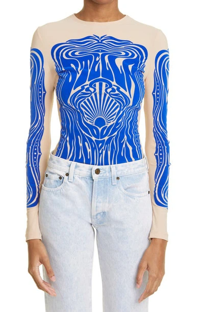 Stella Mccartney Graphic-print Long-sleeve Top In 4011 Bright Blue