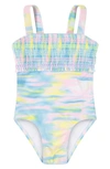 ANDY & EVAN KIDS' SMOCKED RUFFLE ONE-PIECE SWIMSUIT