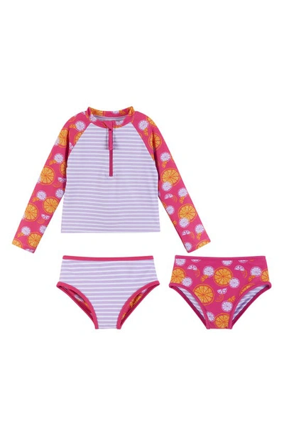 Andy & Evan Kids' Fruit Stripe Reversible Two-piece Rashguard Swimsuit In Pink Grapefruit