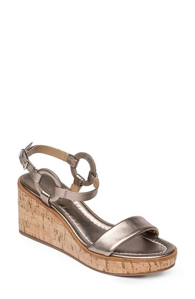 Bernardo Kennedy Metallic Cork Wedge Sandals In Platinum