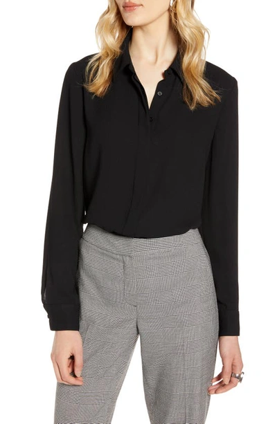 Halogen Hidden Button Long Sleeve Blouse In Black