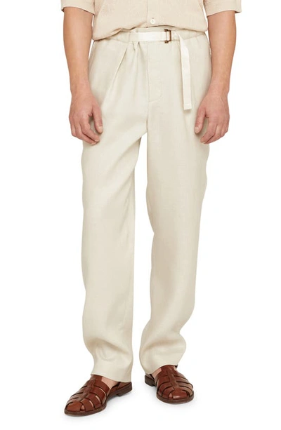 Agnona Belted Linen Twill Trousers In Ice