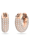 Swarovski Dextera Pave Tubular Huggie Hoop Earrings In Rose Gold Tone In White