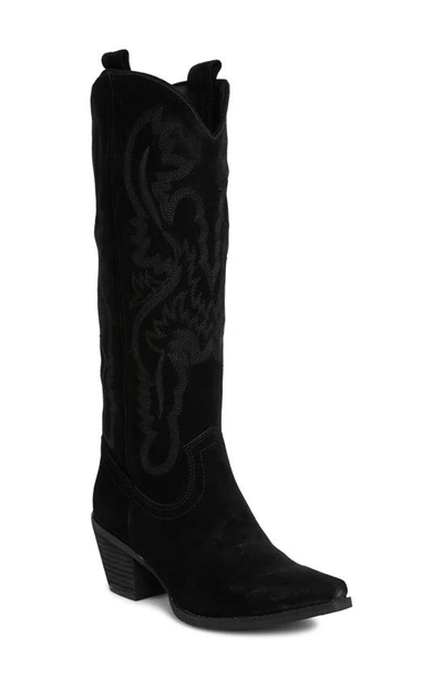 Jeffrey Campbell Rancher Knee High Western Boot In Black Oiled Suede
