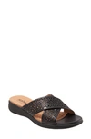 Softwalk Tillman Leather Cross Strap Slide Sandal In Black Laser Leather