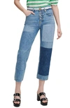 Maje Patchou Patchwork Cropped Denim Jeans In Blue