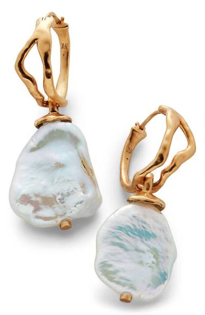 Monica Vinader Large Keshi Pearl Hoop Earrings In Gold