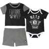 OUTERSTUFF INFANT BLACK BROOKLYN NETS PUTTING UP NUMBERS BODYSUIT T-SHIRT & SHORTS SET