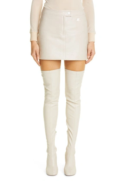 Courrèges Coated Stretch Cotton Miniskirt In Camel