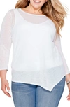 Nic + Zoe Featherweight Angled Hem Linen Blend Sweater In Paper White