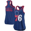 G-III SPORTS BY CARL BANKS G-III SPORTS BY CARL BANKS ROYAL PHILADELPHIA 76ERS SHOWDOWN SCOOP-NECK RACERBACK TANK TOP