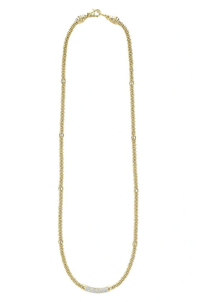 Lagos 18k Yellow Gold Caviar Beaded Necklace With Diamonds, 16