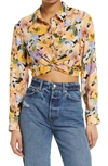 Vero Moda Macy Floral Print Crop Button-up Shirt In Fany Radiant Yellow