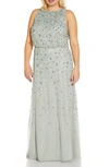 ADRIANNA PAPELL BEADED HALTER BLOUSON GOWN