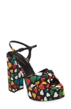 Saint Laurent Bianca Knotted Heart-jacquard Platform Sandals In 1000 Nero/ Nero