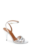 Saint Laurent Tina Strappy Metallic Leather Sandal In Silver
