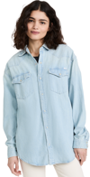 Mother The Western Distressed Denim Overshirt In Your Brain On Music