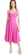 Staud Wells Stretch Cotton Poplin Midi Fit & Flare Dress In Peony