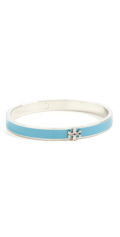 Tory Burch Women's Kira Silvertone & Enamel Logo Bangle In Silver Blue