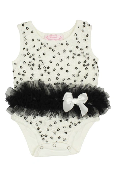 Popatu Babies' Embroidered Tutu Bodysuit In White/ Black