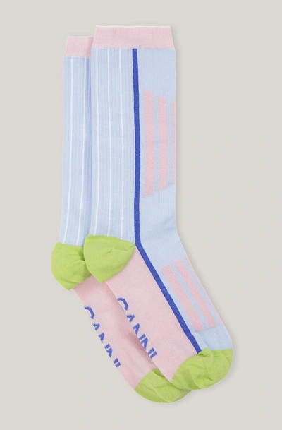 Ganni Cotton Blend Sporty Socks Pink Nectar Size Xs/s