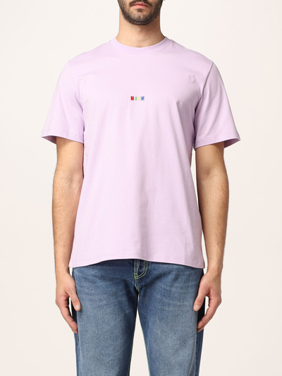 Msgm T-shirt With Embroidered Logo In Lilac