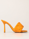 Bottega Veneta Leather Mules In Tangerine