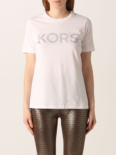 Michael Michael Kors M Michael Kors Woman's White Organic Cotton T-shirt With Studded Logo