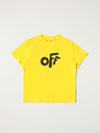 Off-white Kids' Off Rounded Cotton Jersey T-shirt In Yellow