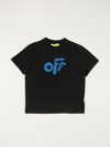 Off-white Kids' Cotton T-shirt With Back Print In Blue