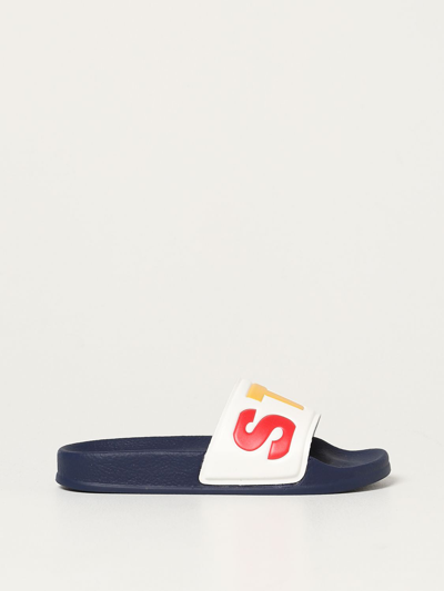 Stella Mccartney Kids' Mulitcolor Rubber Slide Sandals With Logo In Navy