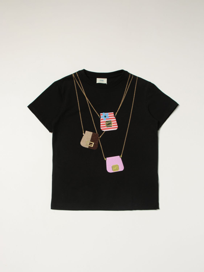Fendi Kids' Tshirt With Necklace Print In Black