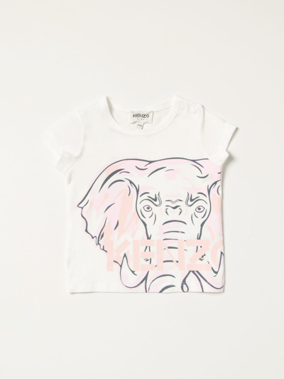 Kenzo Babies' Cotton T-shirt With Logo In Ecru